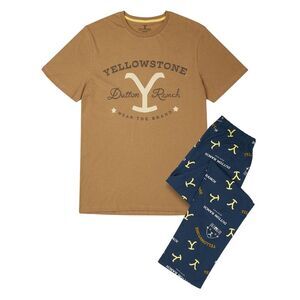 Yellowstone Mens Logo Pajama Set / Navy/Brown